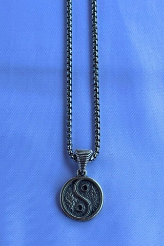 Yin Yang El İşçiliği Paslanmaz Çelik Zincir Erkek Kolye Gümüş