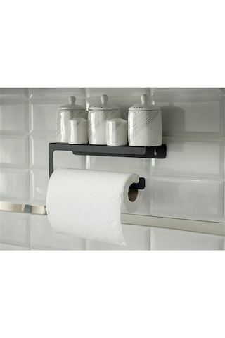 Tasagram Dekoratif Metal Baharatlık Raflı Havluluk Mat Siyah