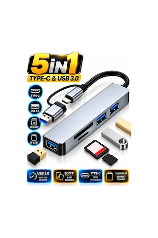 Type-c & Usb 3.0 5-in-1 Çoklayıcı Hub Usb Hub, Sd/tf Kart Okuyucu Adaptör