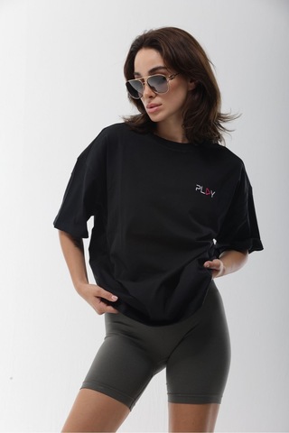 Oversize Siyah Pamuklu Tişört SIYAH