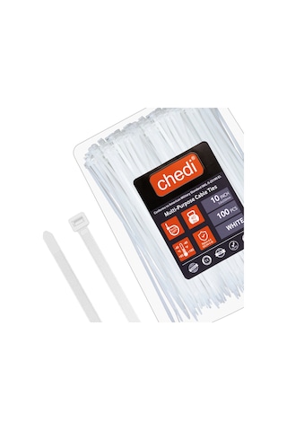 Chedı Kablo Bağları, 25 Cm 100'lü Paket Çok Amaçlı Kullanım, Premium Kalite Beyaz Kablo Klipsi