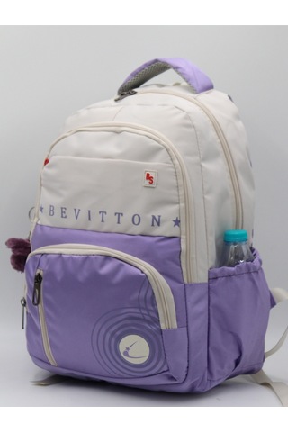 Bevitton Özel Su İtici Kumaş Unisex Bej-lila Okul Çantası 34400
