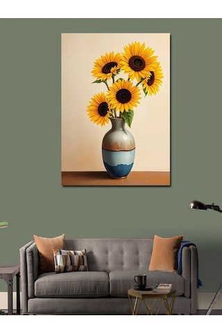 Kanvas Tablo Vazoda Günebakan Çiçekleri 100cmx140cm