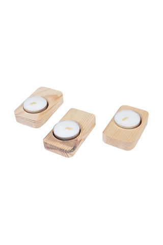 Ahşap Ağaç Tealight Mumluk Dekoratif Mumluk Mum Standı 3&apos Lü Set Altın