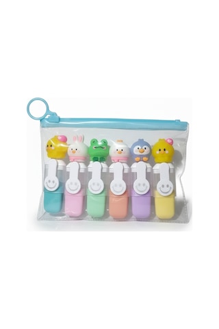 Sevimli Figür Başlıklı Mini Fosforlu Keçeli Kalem-6lı Set-fosfor09