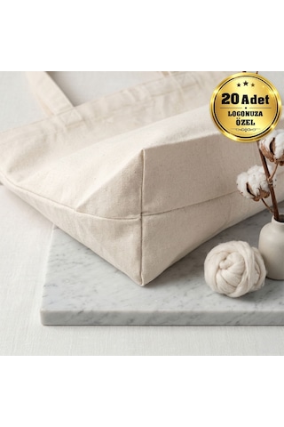 Logonuza Özel 20 Adet Ham Bez Çanta Alt Körüklü 35x40x10 Cm Promosyon Logo Baskılı Ham Bez Çanta Ham Renk