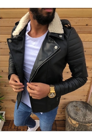 Oliggopol Günün Fırsatı Erkek Deri Mont Ceket Kuzey Model Siyah