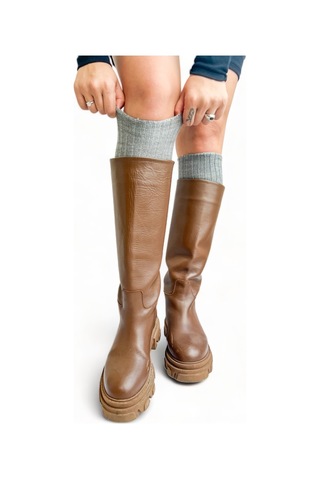 Ciho Socks Gri Uzun Diz Altı Kışlık Kadın Yünlü Çizme Uyku Çorabı Soft Touch gri