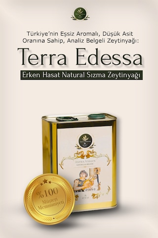 Terra Edessa Olio High Quality Olive Oil Erken Hasat Natürel Sızma Zeytinyağı - 2 Litre - Mezopotamya'nın Bereketli Lezzeti