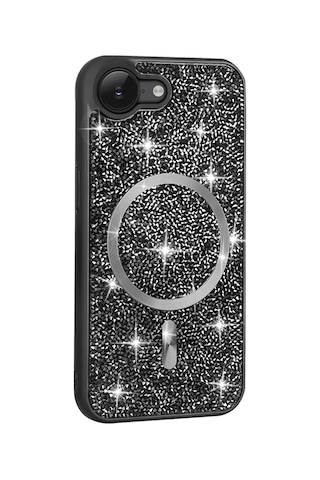 Apple Uyumlu iPhone 17e Kılıf Pırlanta Tasarımlı M-safe Şarj Özellikli Zore Mozaik Silikon Kapak - Titanyum-gri Titanyum - Gri