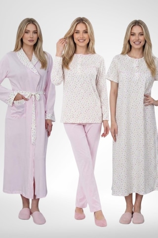 Mecit Pijama Mecit 6385 Pembe Büyük Beden Kadın Sabahlık Pijama Gecelik Set
