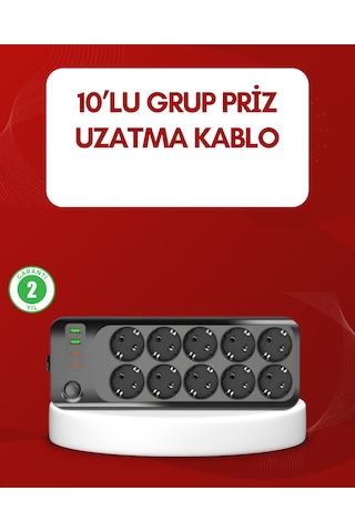 Cosmotex Usb Type-c Destekli 10 Lu Grup Priz Termal Korumalı 2m Kablo 2500w