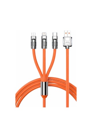 120w Silikon Metal Uçlu Led Işıklı 3 In1 Şarj Kablosu 1.2m