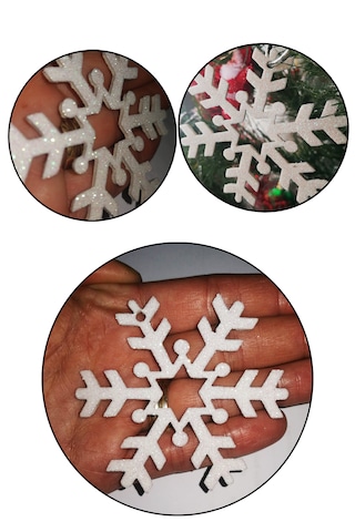 6'lı Gümüş Kar Tanesi Simli Eva Yılbaşı Çam Ağacı Dekorasyon Süs