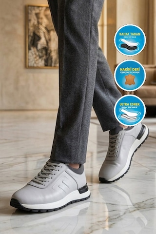 Voyager Erkek Beyaz Hakiki Deri Casual Ayakkabı Bağcıklı Rahat Konfor Tabanlı Sneaker M294 M