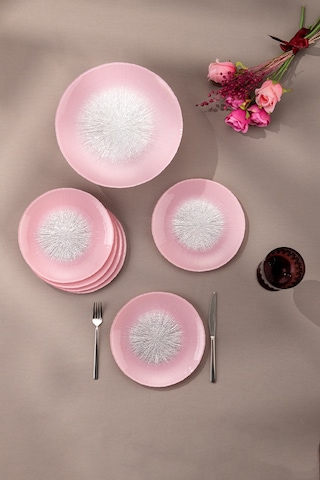 Emsan Pastel 7 Parça Cam Pasta / Tatlı Seti Pembe Pembe