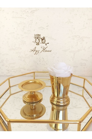 Gold Gül Kovası/ Beyaz Kadife Gül- Lokumluk -kahve Yanı Sunum - Isteme