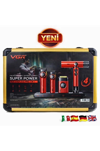 Vgr Combo 4'lü Set Stepless Pro 4'ü 1 Arada High-end Saç Kesme Makinesi Ve İyonize Fön Makinesi 1,1 Saat