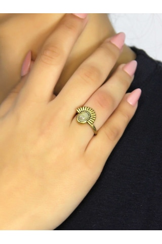 Doğal Taş Sitrin Doğal Taşlı Antik Model Kadın Ayarlanabillir Yüzük Euy82s Sarı