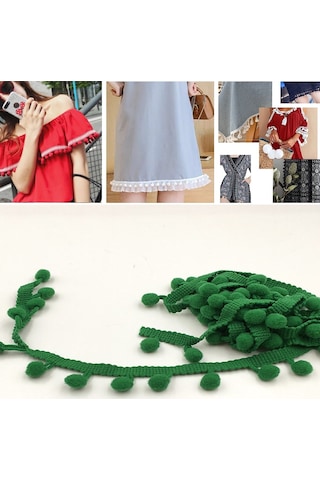 20 Yards Ponpon Dantel Kurdele Kürk Topu Trim Craft Dıy Perde Ev Dekoratif Giysi Dikiş Aksesuarları Yeşil