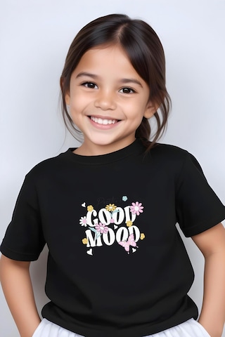 Panios Kids Positive Good Baskılı Kız Çocuk Kısa Kollu T-shirt Siyah