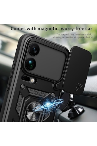 Caseonn Xiaomi 17 Pro Kılıf Sürgülü Kamera Korumalı Yüzüklü Mıknatıslı Tank Kapak Lacivert