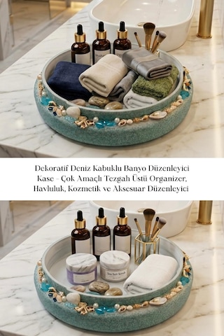 Dekoratif Deniz Kabuklu Banyo Düzenleyici Kase Çok Amaçlı Organizer Krem