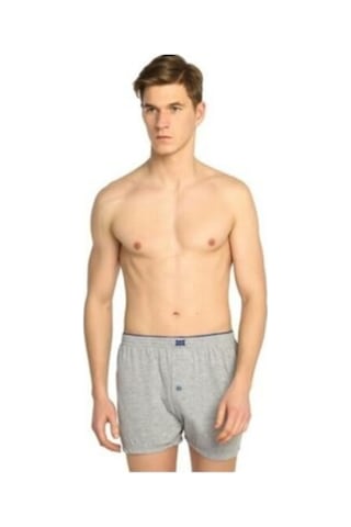 Tutku Gri Erkek Penye Düğmeli Boxer 6'Lı Paket