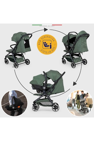 Elele Cabina Kabin Tipi Travel Sistem Bebek Arabası Yeşil