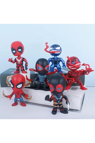 Marvel 6lı Anime Karakter Figür Oyuncak Seti Spiderman Black S.man Venom Carnage Deadpool Bir Arada