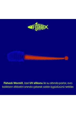 Silikon Kurt Yem - 2,1g 70mm - Fishack Wormix - 10 Adet - Uv - Mavi/turuncu
