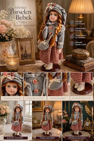 35 Cm El Yapımı Porselen Bebek Biblosu Vintage Country Tarzı Dekoratif Koleksiyonluk Biblo -