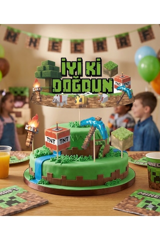 Minecraft Temalı Pasta Kürdan Seti 5'li Doğum Günü Pasta Süsleme Dekoru