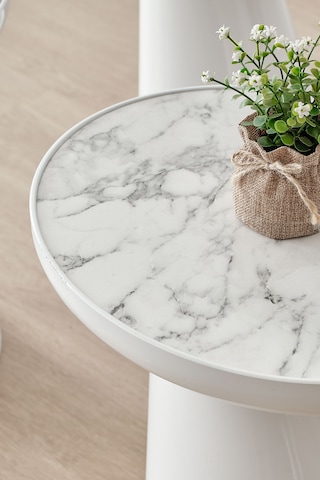 Elips 3'lü Sehpa, Yan Sehpa, Zigon Sehpa - Beyaz & Beyaz Mermer Desenli Tabla Beyaz Gövde & Beyaz Mermer Desenli Tabla