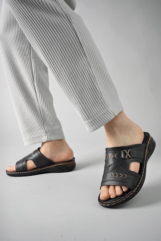 Muggo Ryan Garantili Ortopedik Rahat Taban Deri Görünümlü Erkek Terlik 001