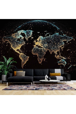 Gece Uydudan Dünya Manzarası Duvar Kağıdı Baskı 1 M²