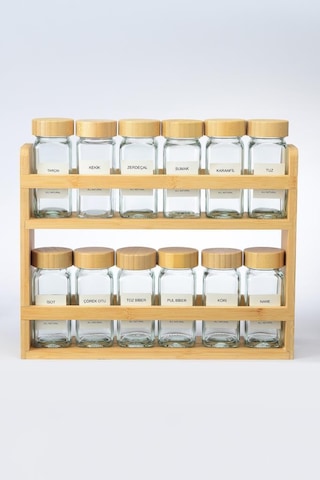 Mien Bambu Standlı Bambu Kapaklı Baharatlık 25 Parça Tezgah Üstü Bambu