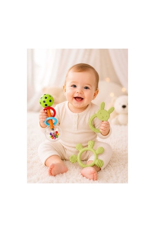 3lü Çıngıraklı Diş Kaşıyıcı Set Yeşil