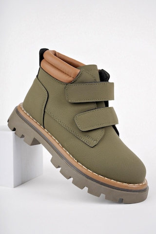 Muggo Gadget Garantili Çocuk Unisex Rahat Kalıp Soğuğa Dayanıklı Cırtlı Bot 001 Haki