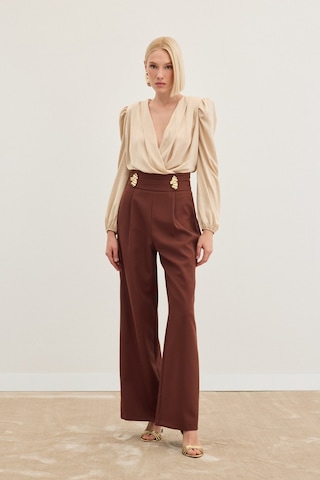 Sateen Bel Aksesuarlı Pantolon - Kahve-136487 Kahve
