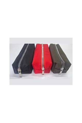 Kalemlik 3lü Set/paket Organizer Makyaj Çok Amaçlı Pinterest Okula Dönüş Çantası Tek Bölmeli Siyah+kırmızı+haki