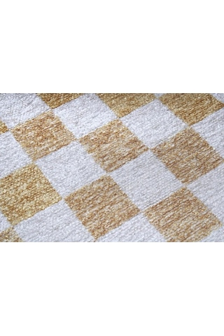 Altın Sarı Modern Geometrik Dama Desenli Yıkanabilir Halı - Yo30035xg Altın Sarısı