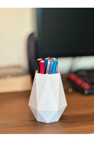 Şık Ve Modern Kalemlik 11cm - Mermer Beyaz Mermer Beyazı