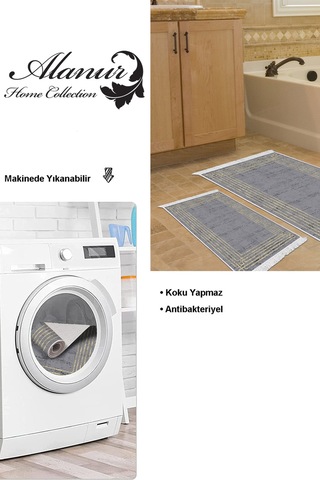 Dekoreko Kaymaz Taban Djt 2 Li Banyo Paspas Takımı Trend Saçaklı Modern M5142 Antrasit