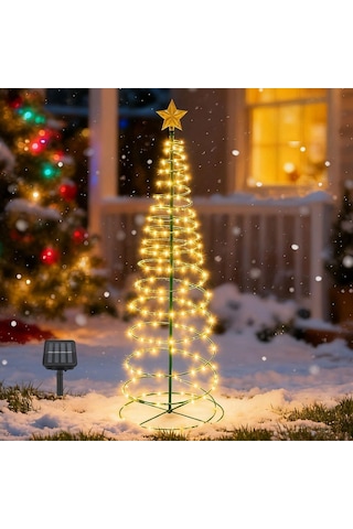 Güneş Enerjili Led Noel Yılbaşı Ağacı Bahçe Solar Balkon Teras Aydınlatması 68 Cm 8 Modlu Sıcak Beyaz