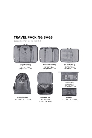 Yunboo Seyahat Çanta Organizer 7'li Set - Su Geçirmez Kumaş, Çift Fermuar, Bölmeli Giyim Depolama Çantaları Gri Gri