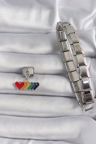 316l Çelik Gümüş Renk Renkli Sallantı Kalp Model Nomination Charm Çok Renkli