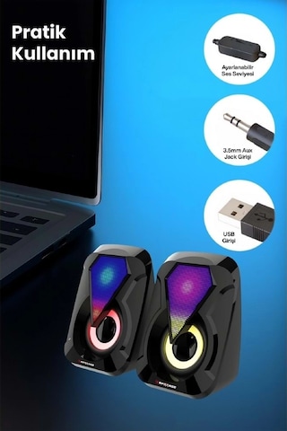 Sprange Sr-pn785 2.0 Rgb Işıklı Multimedia 5v 3w 2 Gaming Oyuncu Speaker -siyah