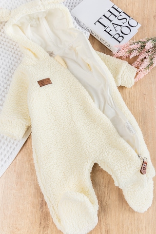 Kapüşonlu Welsoft Peluş Kışlık Kız/erkek Bebek Tulum Krem