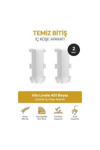 Vilo Süpürgelik İç Köşe Aparatı 2 Adet Linela 401 Beyaz Uyumlu